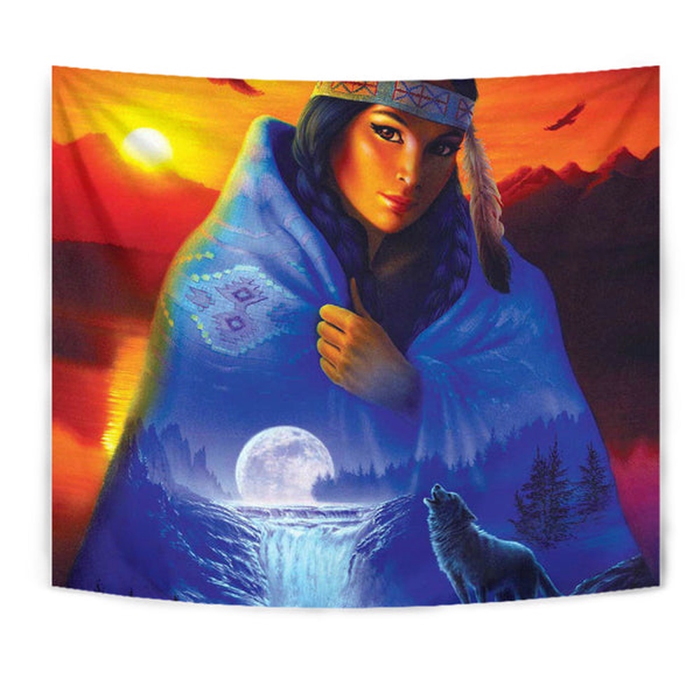 Native American Tapestry, Native Girl Tapestry, Wall Tapestry Native American