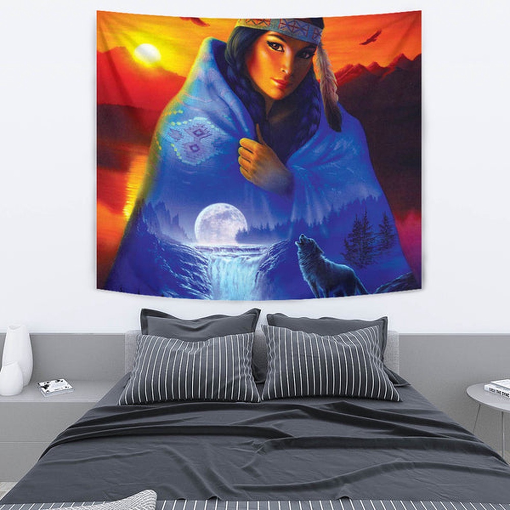 Native American Tapestry, Native Girl Tapestry, Wall Tapestry Native American