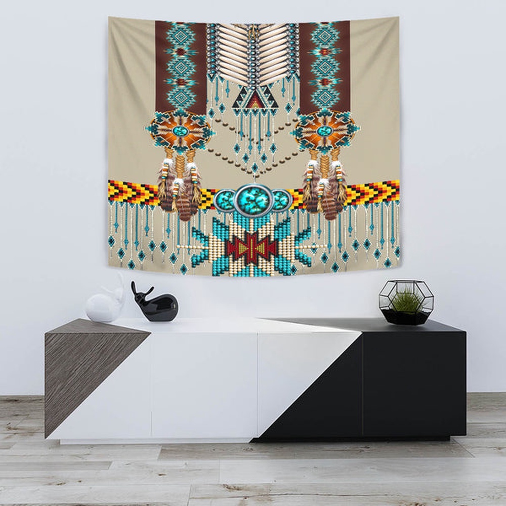 Native American Tapestry, Turquoise Blue Pattern Breastplate Native American Tapestry, Wall Tapestry Native American