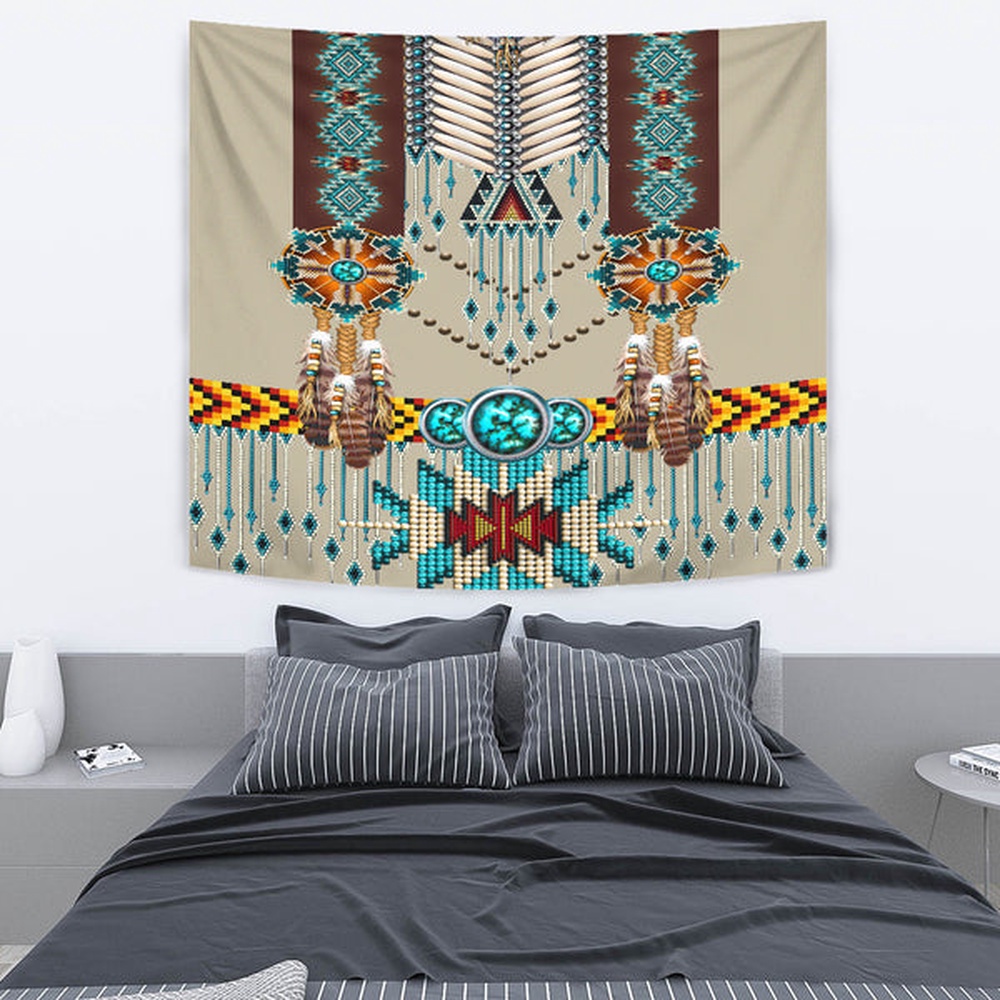 Native American Tapestry, Turquoise Blue Pattern Breastplate Native American Tapestry, Wall Tapestry Native American
