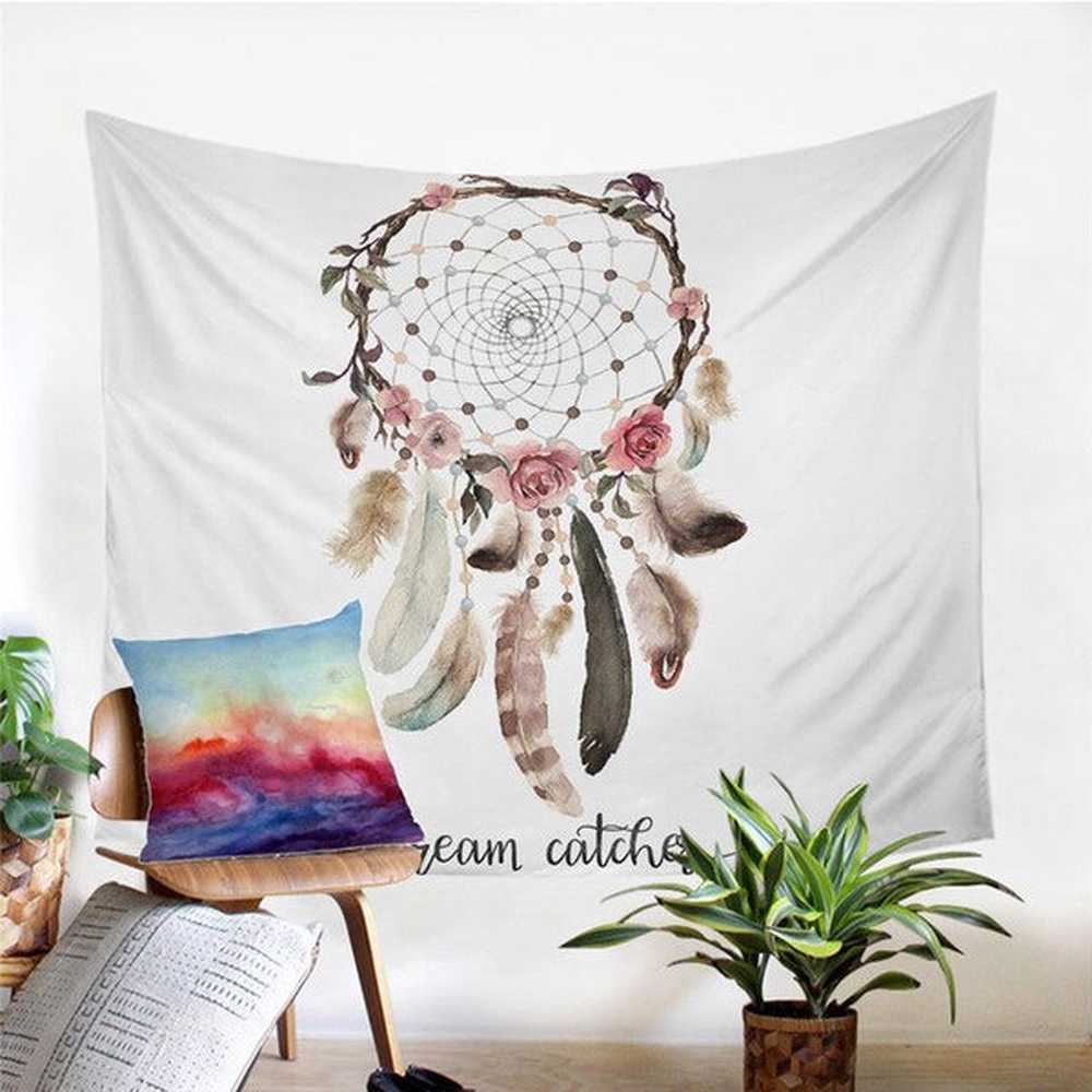 Native American Tapestry, Watercolor Dreamcatcher Feathers Tapestry, Wall Tapestry Native American