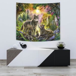 Native American Tapestry Wolf Happiness Family In The Spring Forest Tapestry Wall Tapestry Native American 3 imr3iq.jpg
