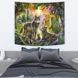 Native American Tapestry Wolf Happiness Family In The Spring Forest Tapestry Wall Tapestry Native American 4 ozc5ud.jpg