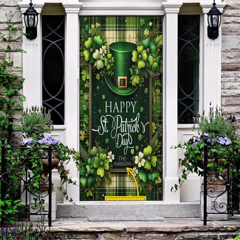 Personalized Green Hat Patrick’s Day Door Cover, St Patrick’s Day Door Cover, St Patrick’s Day Door Decor