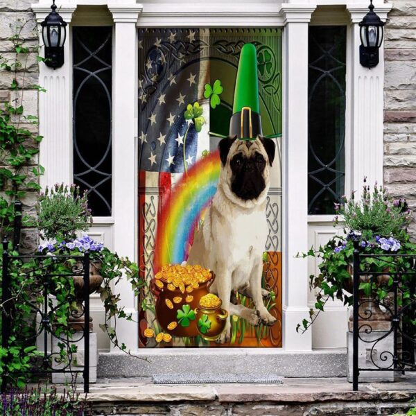 Pug Irish American Door Cover, St Patrick’s Day Door Cover, St Patrick’s Day Door Decor