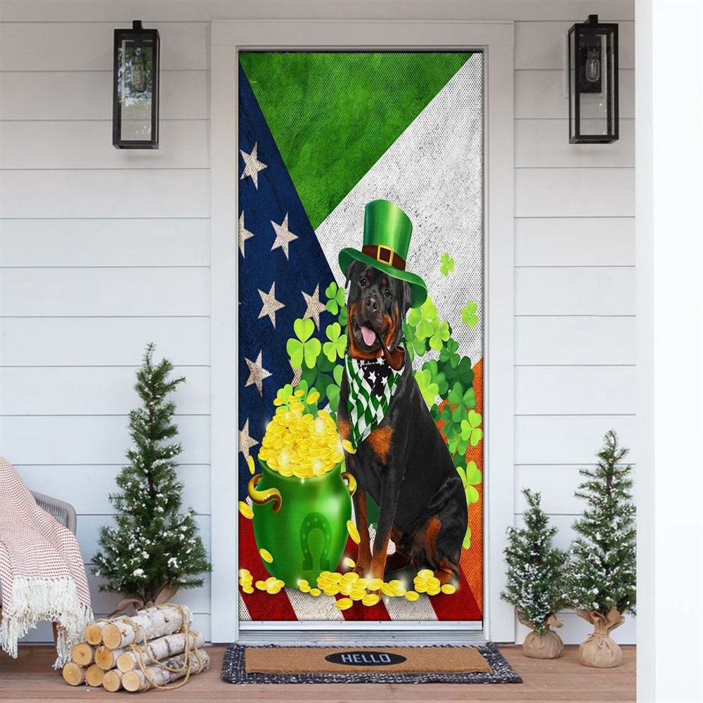 Rottweiler Door Cover, St Patrick’s Day Door Cover, St Patrick’s Day Door Decor