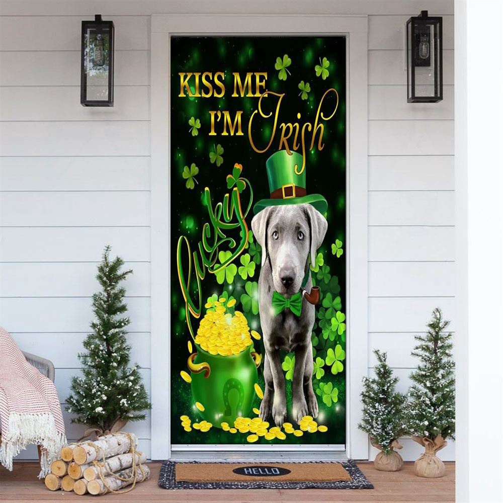 Silver Labrador Kiss Me I’m Irish Door Cover, St Patrick’s Day Door Cover, St Patrick’s Day Door Decor