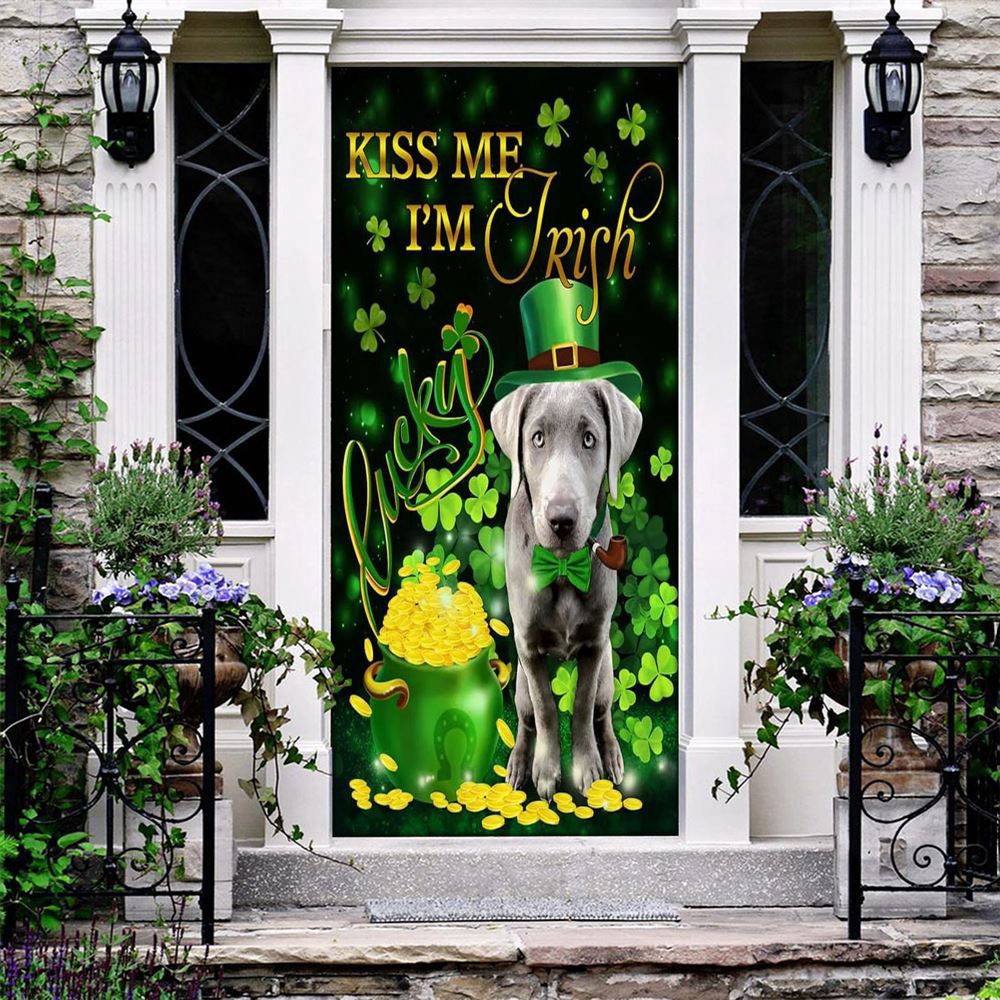 Silver Labrador Kiss Me I’m Irish Door Cover, St Patrick’s Day Door Cover, St Patrick’s Day Door Decor