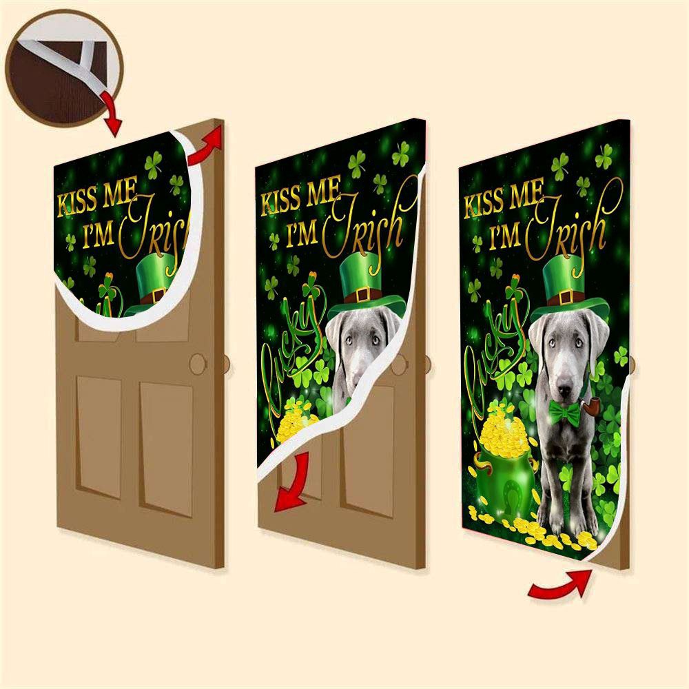 Silver Labrador Kiss Me I’m Irish Door Cover, St Patrick’s Day Door Cover, St Patrick’s Day Door Decor