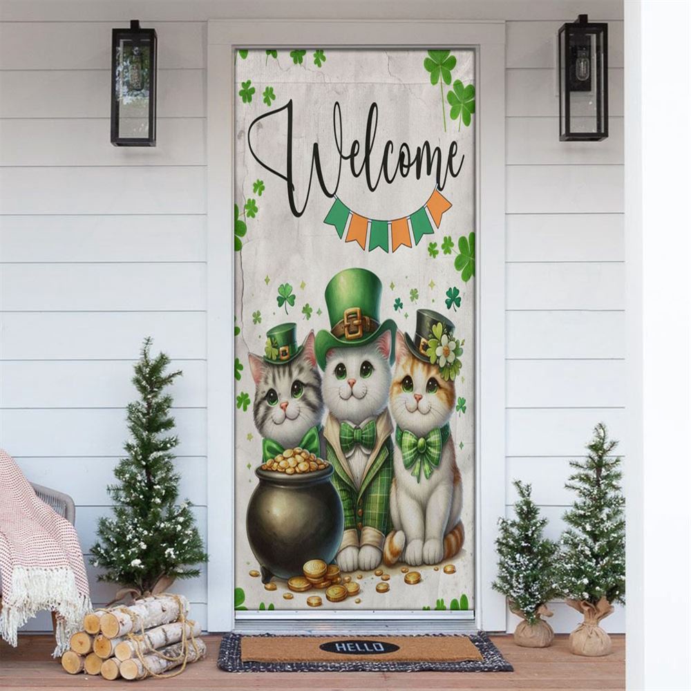 St Patrick’s Day Cat Door Cover, Welcome Cat Clovers, St Patrick’s Day Door Cover, St Patrick’s Day Door Decor St Patrick’s Day Cat Door Cover, Welcome Cat Clovers, St Patrick’s Day Door Cover, St Patrick’s Day Door Decor