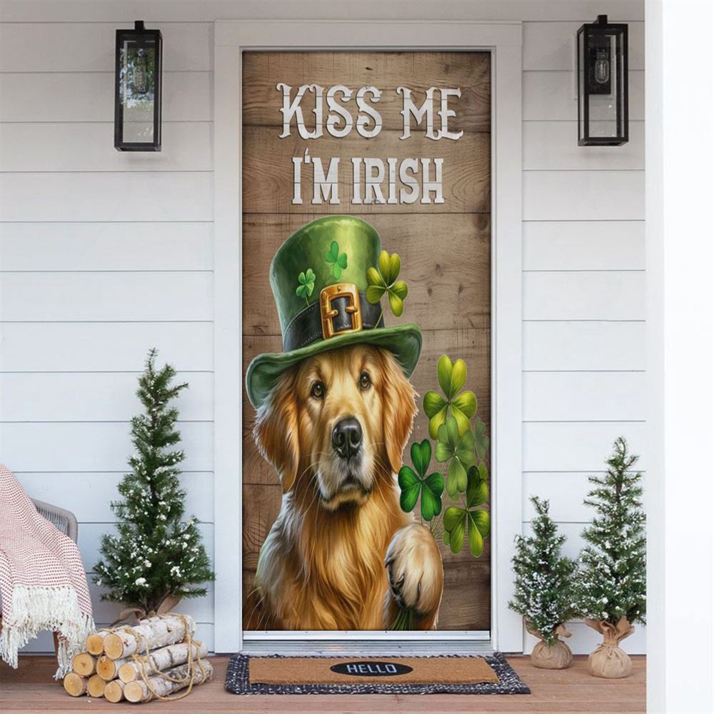 St Patrick’s Day Golden Retriever Door Cover, Kiss Me I’m Irish, St Patrick’s Day Door Cover, St Patrick’s Day Door Decor