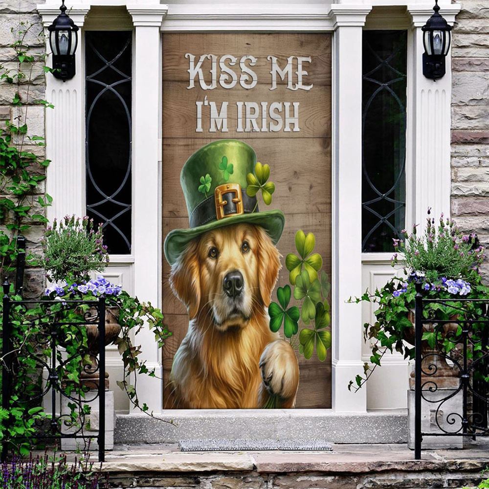 St Patrick’s Day Golden Retriever Door Cover, Kiss Me I’m Irish, St Patrick’s Day Door Cover, St Patrick’s Day Door Decor