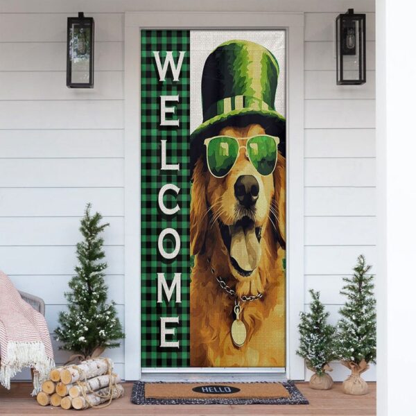 St Patrick’s Day Golden Retriever Door Cover, St Patrick’s Day Dog Clover Door Cover, St Patrick’s Day Door Cover