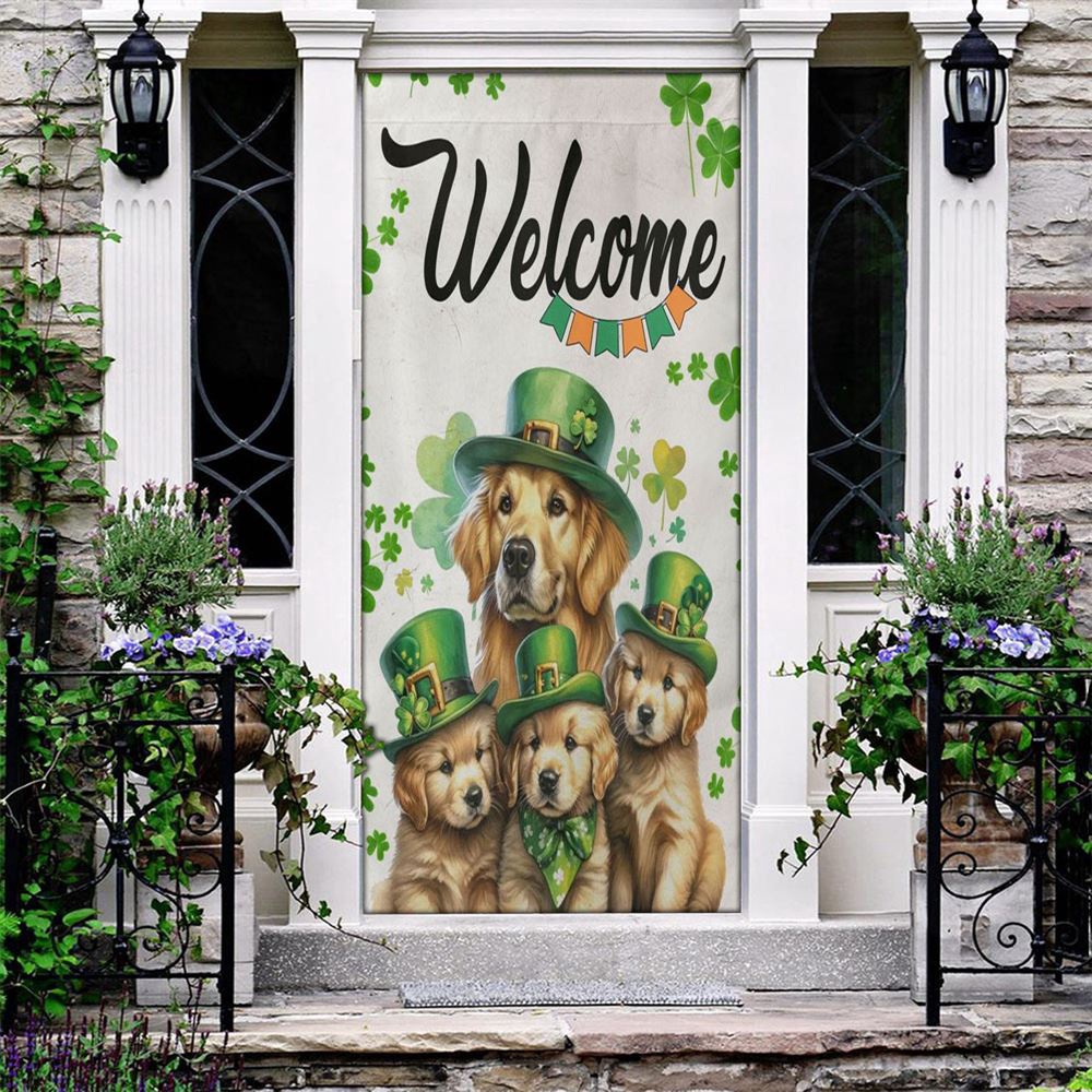 St Patrick’s Day Golden Retriever Door Cover, St Patrick’s Day Dog Door Cover, St Patrick’s Day Door Cover, St Patrick’s Day Door Decor