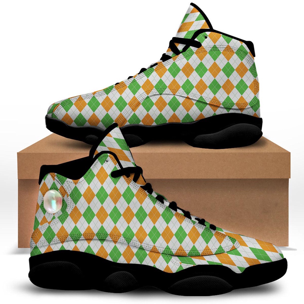 St Patrick’s Day Shoes, Argyle St Patrick’s Day Print Pattern Black Basketball Shoes