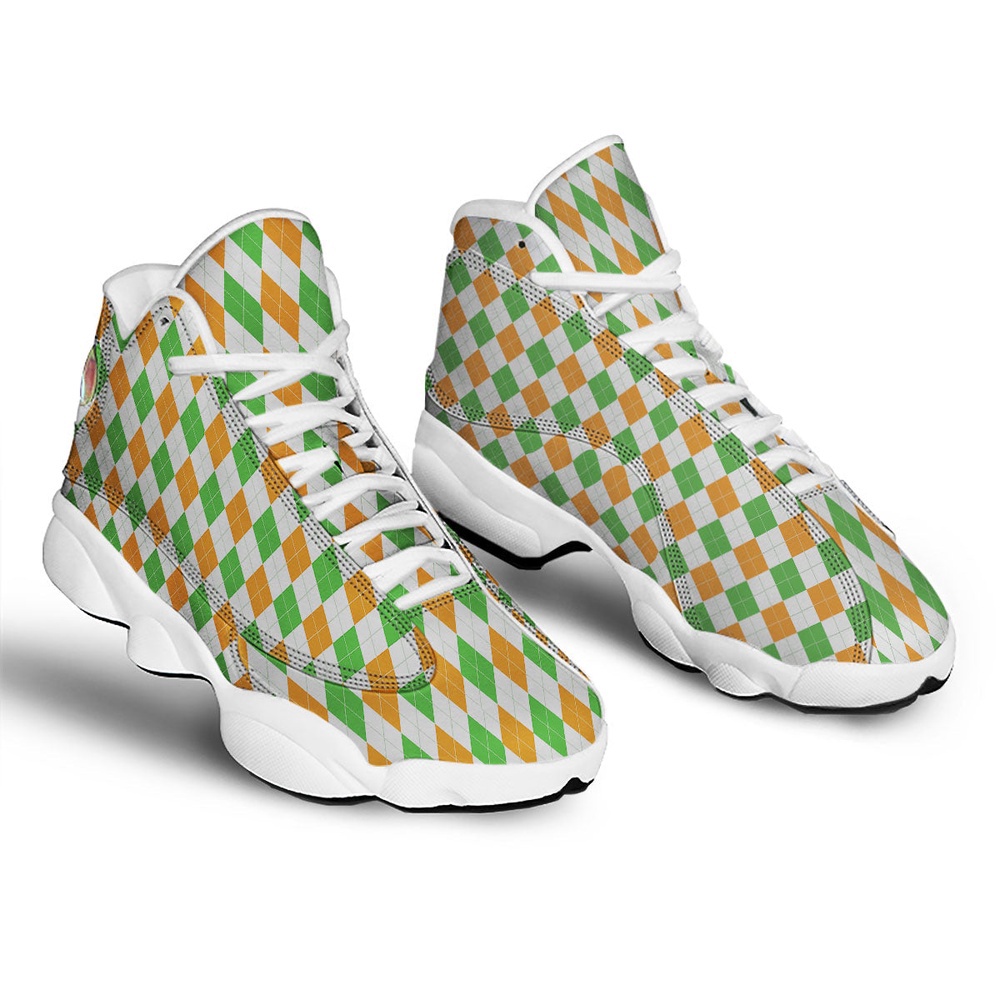 St Patrick’s Day Shoes, Argyle St Patrick’s Day Print Pattern White Basketball Shoes St Patrick’s Day Shoes, Argyle St Patrick’s Day Print Pattern White Basketball Shoes