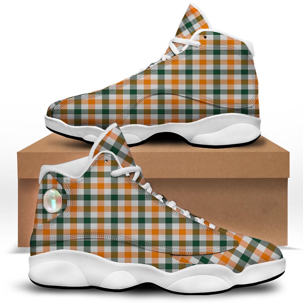 St Patrick’s Day Shoes, Buffalo Check St. Patrick’s Day Print Pattern White Basketball Shoes