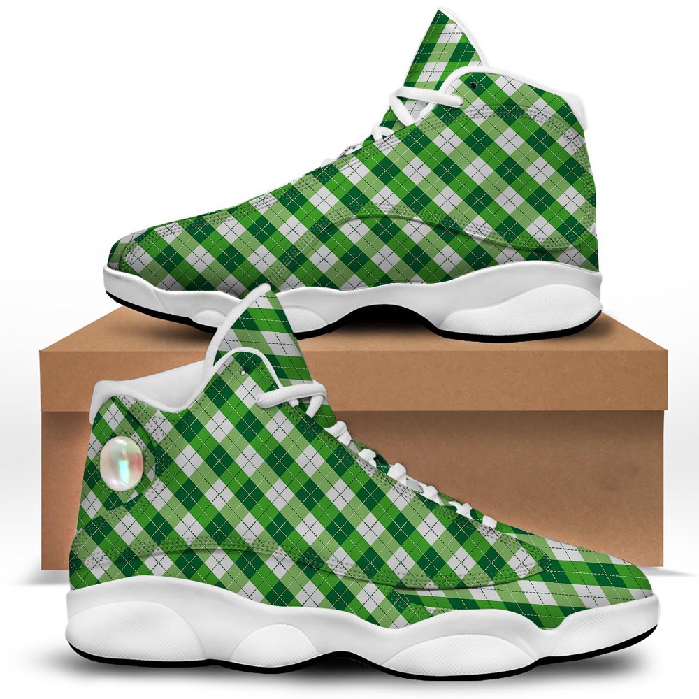St Patrick’s Day Shoes, Plaid Saint Patrick’s Day Print Pattern White Basketball Shoes St Patrick’s Day Shoes, Plaid Saint Patrick’s Day Print Pattern White Basketball Shoes