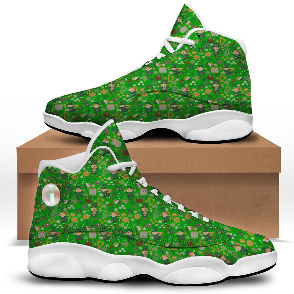 St Patrick’s Day Shoes, Saint Patrick’s Day Cute Print Pattern White Basketball Shoes