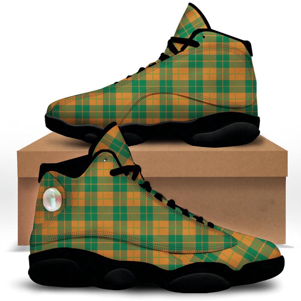St Patrick’s Day Shoes, Saint Patrick’s Day Irish Tartan Print Black Basketball Shoes