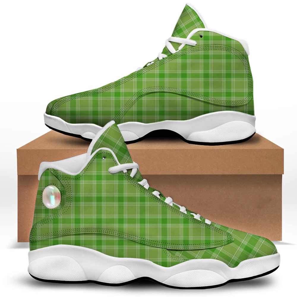 St Patrick’s Day Shoes, Saint Patrick’s Day Shamrock Plaid Print Pattern White Basketball Shoes