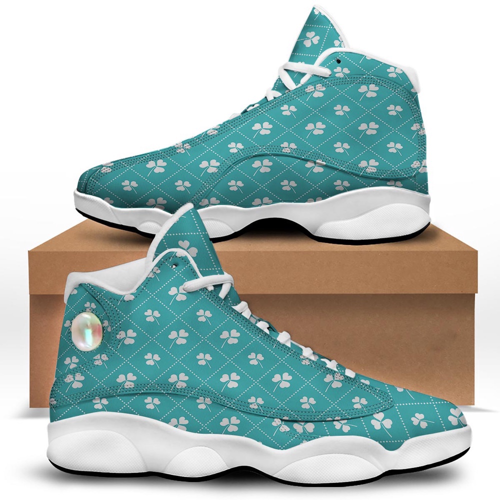 St Patrick’s Day Shoes, Saint Patrick’s Day Shamrock Print Pattern White Basketball Shoes St Patrick’s Day Shoes, Saint Patrick’s Day Shamrock Print Pattern White Basketball Shoes