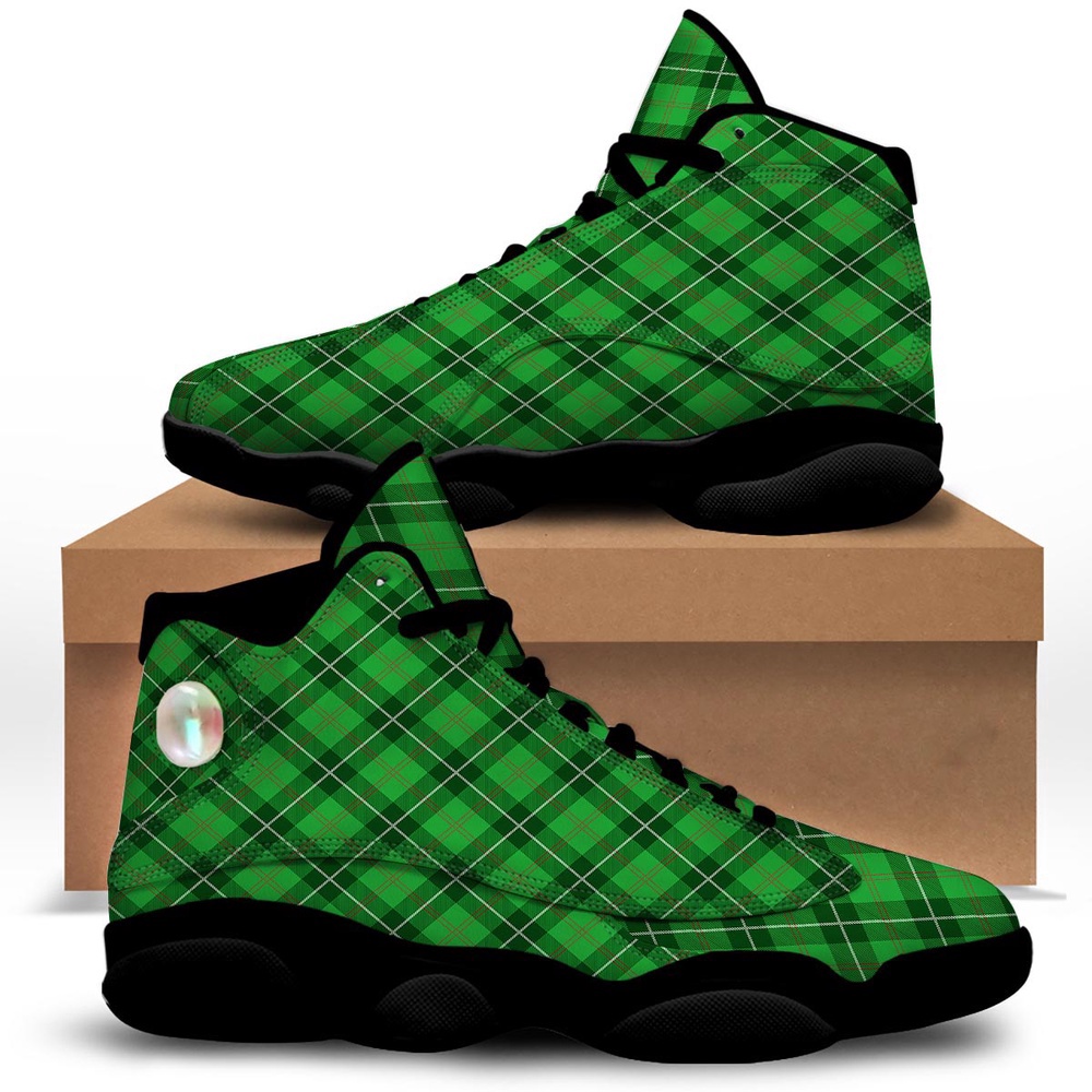 St Patrick’s Day Shoes, Scottish Plaid Saint Patrick’s Day Print Pattern Black Basketball Shoes
