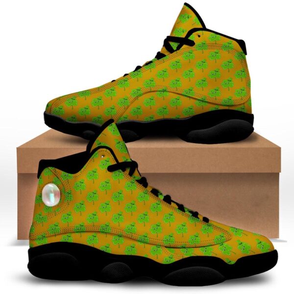 St Patrick’s Day Shoes, St. Patrick’s Day Cute Clover Print Black Basketball Shoes