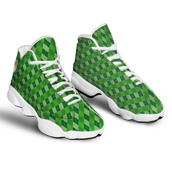 St Patrick’s Day Shoes, St. Patrick’s Day Green Plaid Print White Basketball Shoes