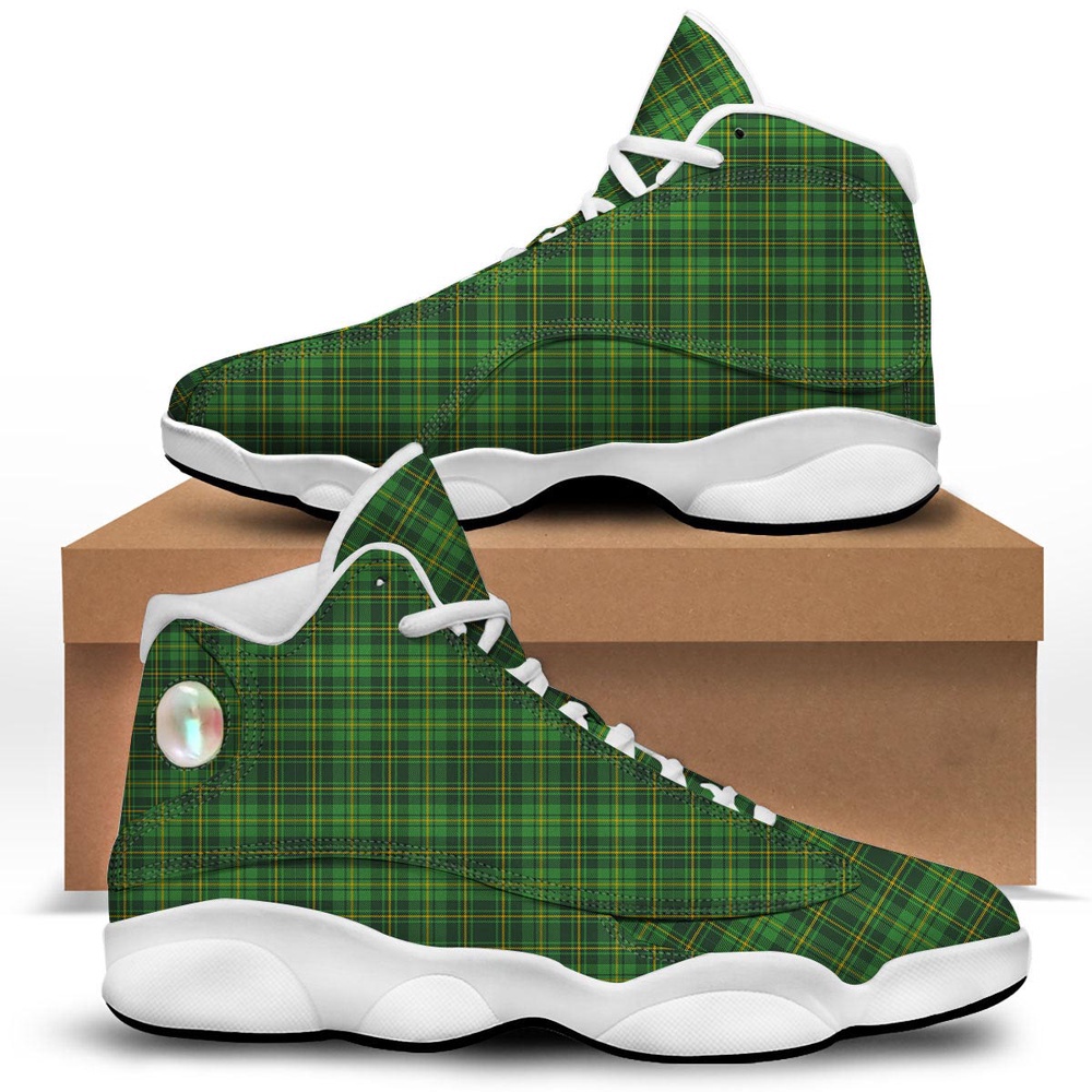 St Patrick’s Day Shoes, St. Patrick’s Day Green Tartan Print White Basketball Shoes St Patrick’s Day Shoes, St. Patrick’s Day Green Tartan Print White Basketball Shoes