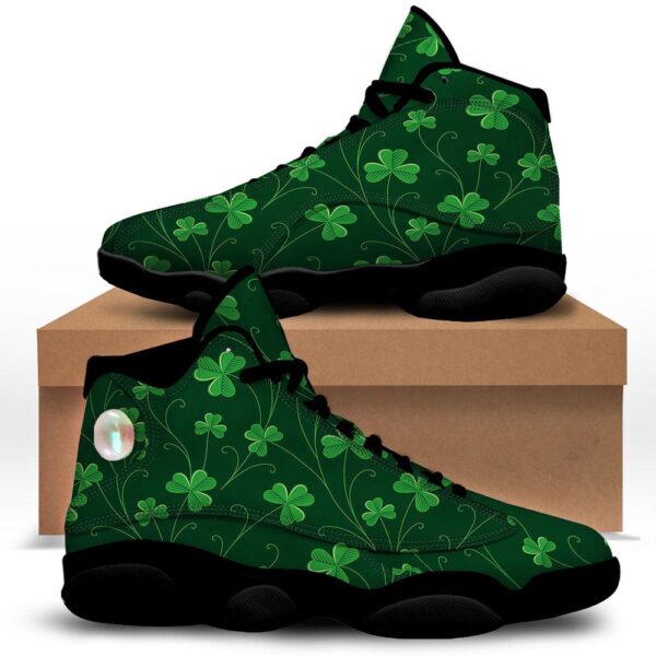 St Patrick’s Day Shoes, St. Patrick’s Day Irish Leaf Print Black Basketball Shoes