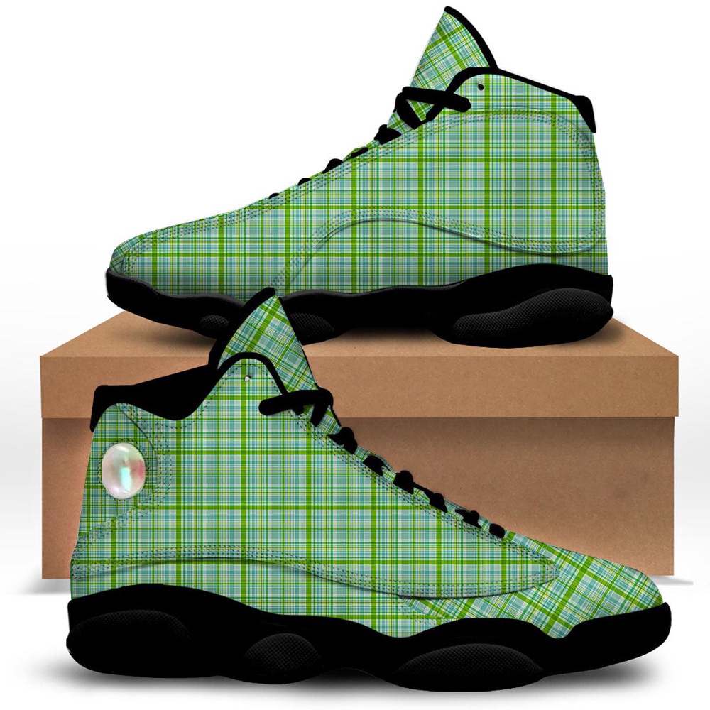 St Patrick’s Day Shoes, St. Patrick’s Day Irish Plaid Print Black Basketball Shoes