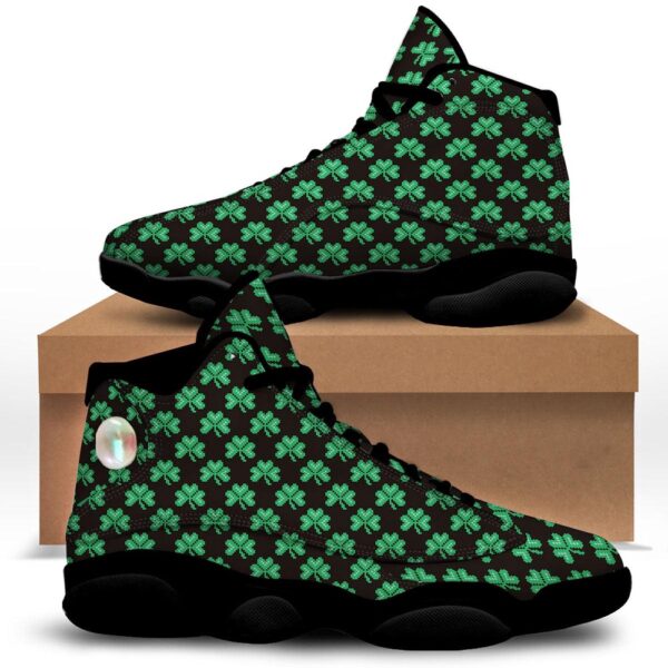 St Patrick’s Day Shoes, St. Patrick’s Day Pixel Clover Print Pattern Black Basketball Shoes