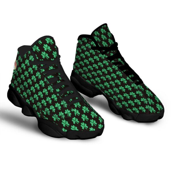 St Patrick’s Day Shoes, St. Patrick’s Day Pixel Clover Print Pattern Black Basketball Shoes