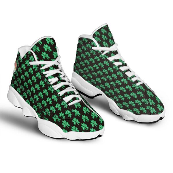 St Patrick’s Day Shoes, St. Patrick’s Day Pixel Clover Print Pattern White Basketball Shoes