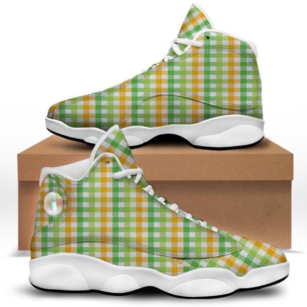 St Patrick’s Day Shoes, St. Patrick’s Day Plaid Print White Basketball Shoes