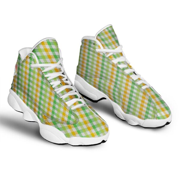 St Patrick’s Day Shoes, St. Patrick’s Day Plaid Print White Basketball Shoes