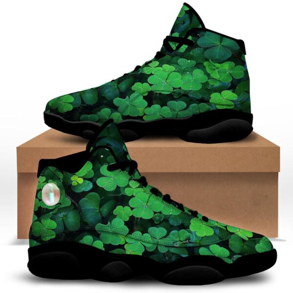 St Patrick’s Day Shoes, St. Patrick’s Day Shamrock Clover Print Black Basketball Shoes