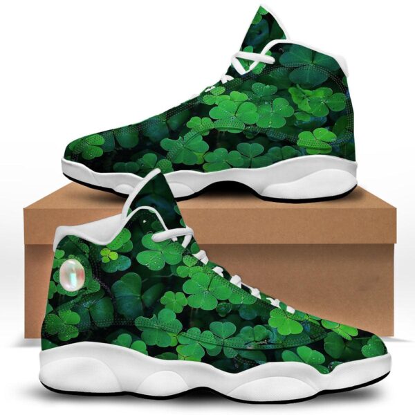 St Patrick’s Day Shoes, St. Patrick’s Day Shamrock Clover Print White Basketball Shoes