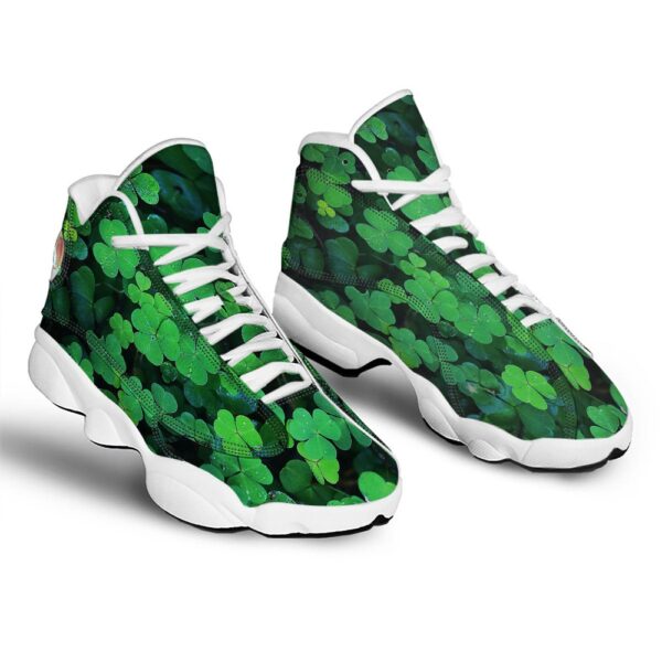 St Patrick’s Day Shoes, St. Patrick’s Day Shamrock Clover Print White Basketball Shoes