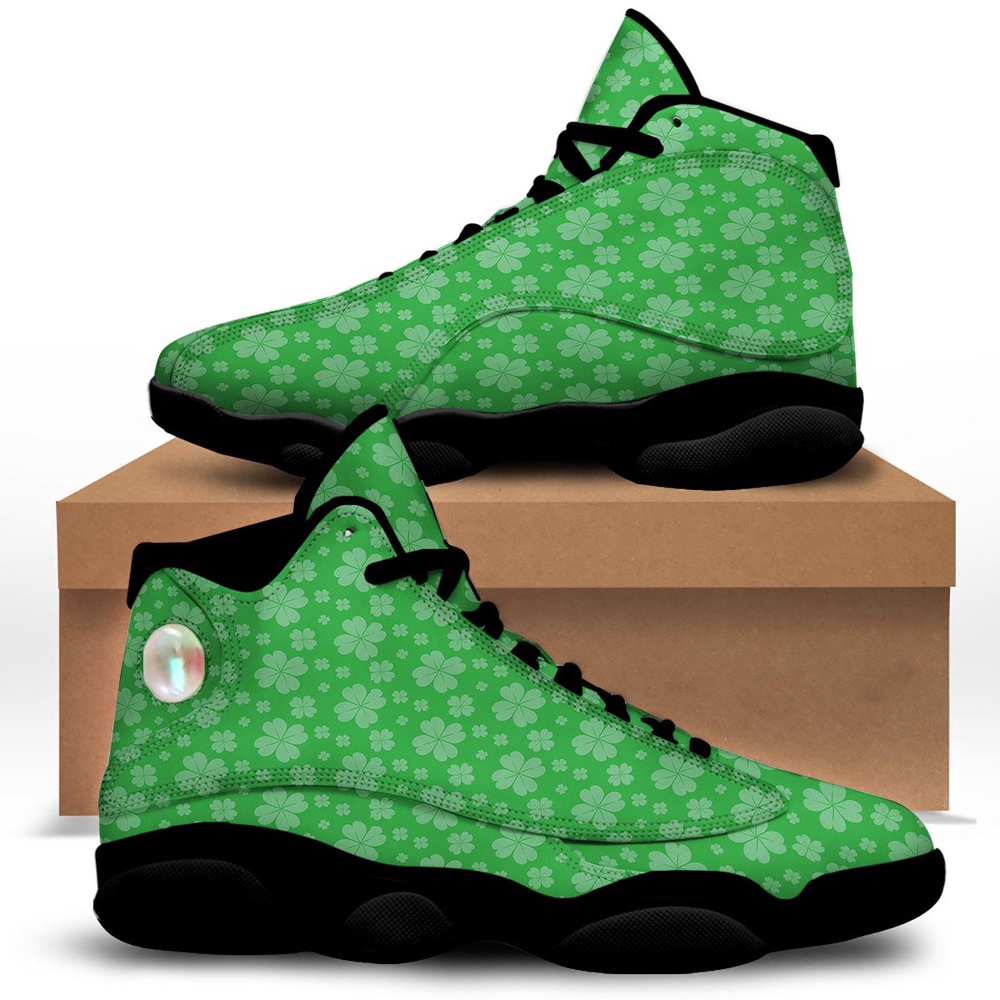 St Patrick’s Day Shoes, St. Patrick’s Day Shamrock Leaf Print Pattern Black Basketball Shoes