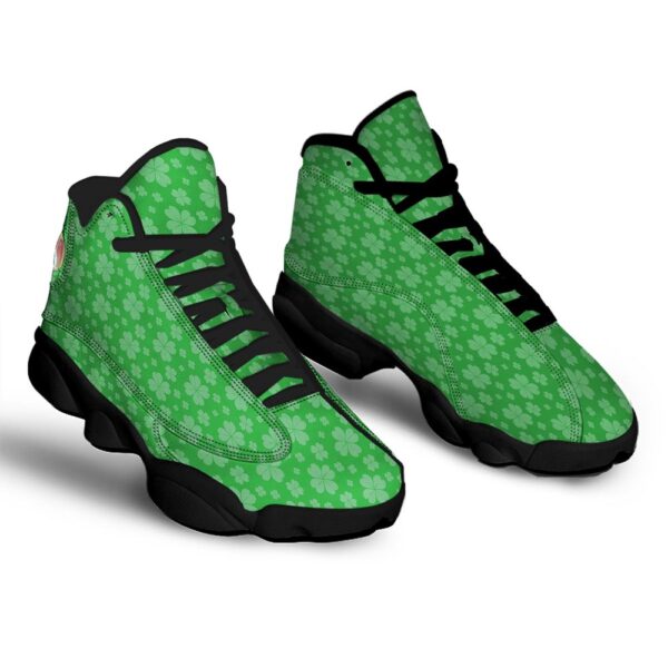 St Patrick’s Day Shoes, St. Patrick’s Day Shamrock Leaf Print Pattern Black Basketball Shoes