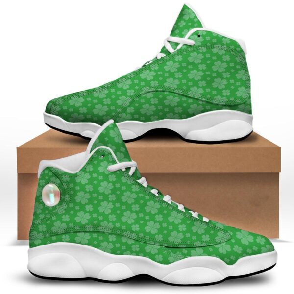 St Patrick’s Day Shoes, St. Patrick’s Day Shamrock Leaf Print Pattern White Basketball Shoes