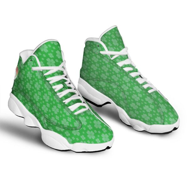 St Patrick’s Day Shoes, St. Patrick’s Day Shamrock Leaf Print Pattern White Basketball Shoes