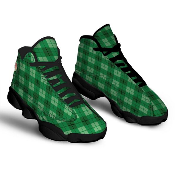St Patrick’s Day Shoes, St. Patrick’s Day Shamrock Plaid Print Pattern Black Basketball Shoes
