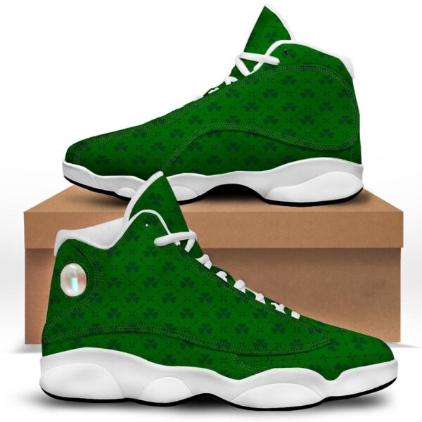 St Patrick’s Day Shoes, St. Patrick’s Day Shamrock Print Pattern White Basketball Shoes
