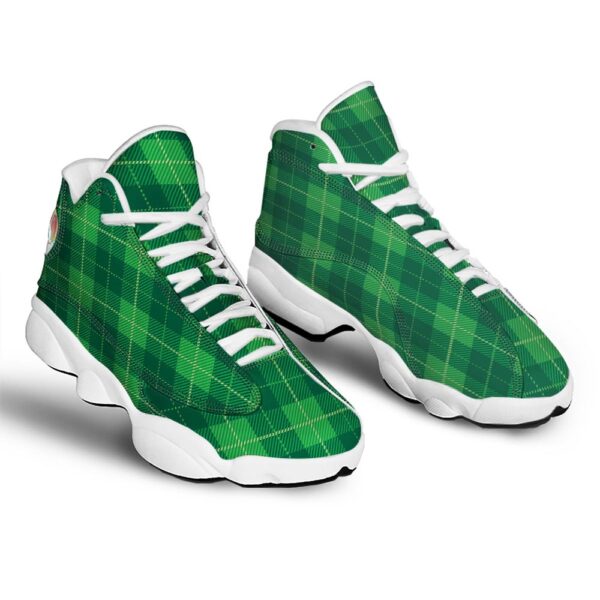 St Patrick’s Day Shoes, St. Patrick’s Day Shamrock Tartan Print Pattern White Basketball Shoes