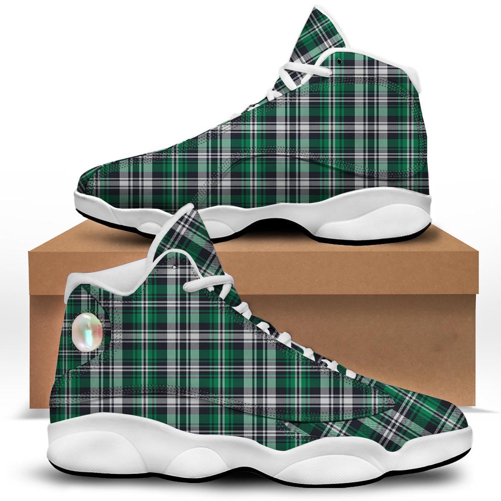 St Patrick’s Day Shoes, St. Patrick’s Day Tartan Shamrock Print Pattern White Basketball Shoes