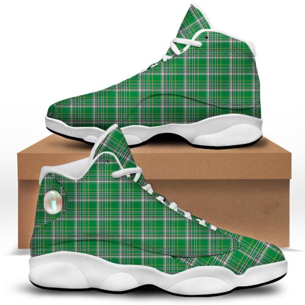 St Patrick’s Day Shoes, Stewart Plaid Saint Patrick’s Day Print Pattern White Basketball Shoes