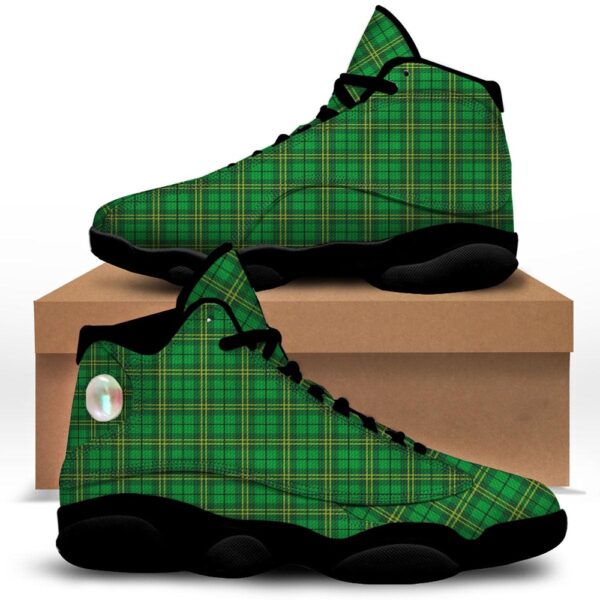 St Patrick’s Day Shoes, Tartan Saint Patrick’s Day Print Black Basketball Shoes
